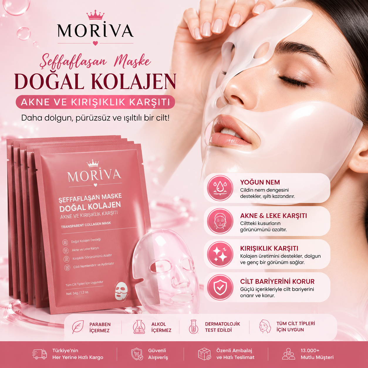 Şeffaflaşan Maske Doğal Kolajen – Akne ve Kırışıklık Karşıtı