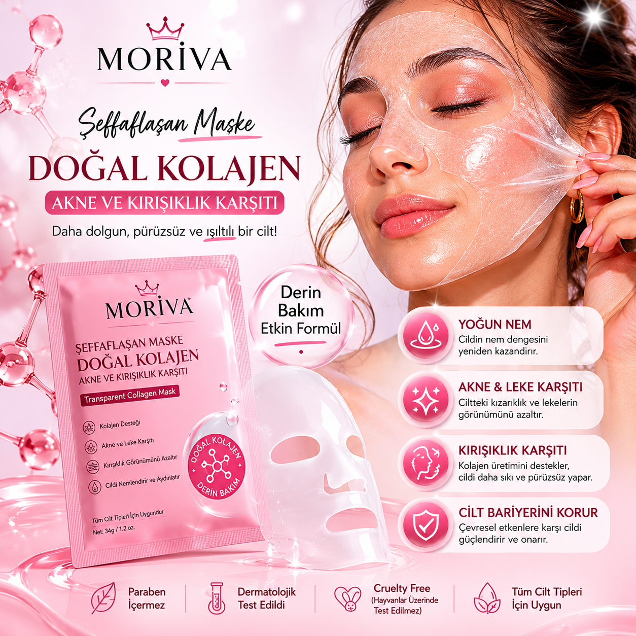 Şeffaflaşan Maske Doğal Kolajen – Akne ve Kırışıklık Karşıtı